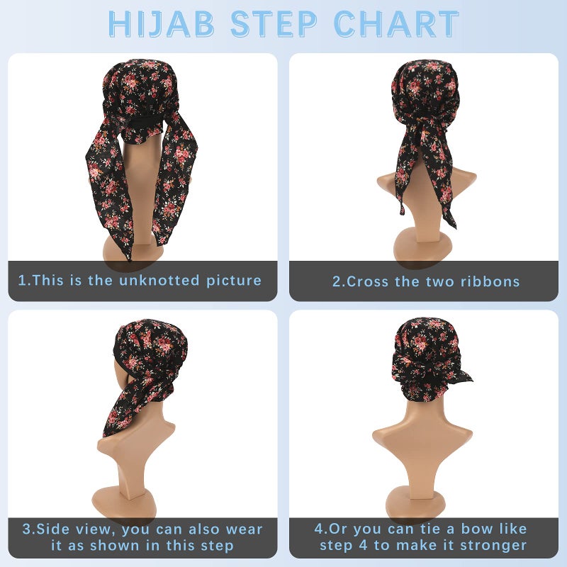 Ever Fairy Vintage Elastic Wide Band Multifunction Hair Loss Wrap Print Bonnet Chemo Women Head Scarf Turbans Night Sleep Hat Cap (3 Color Pack B) - Image 2